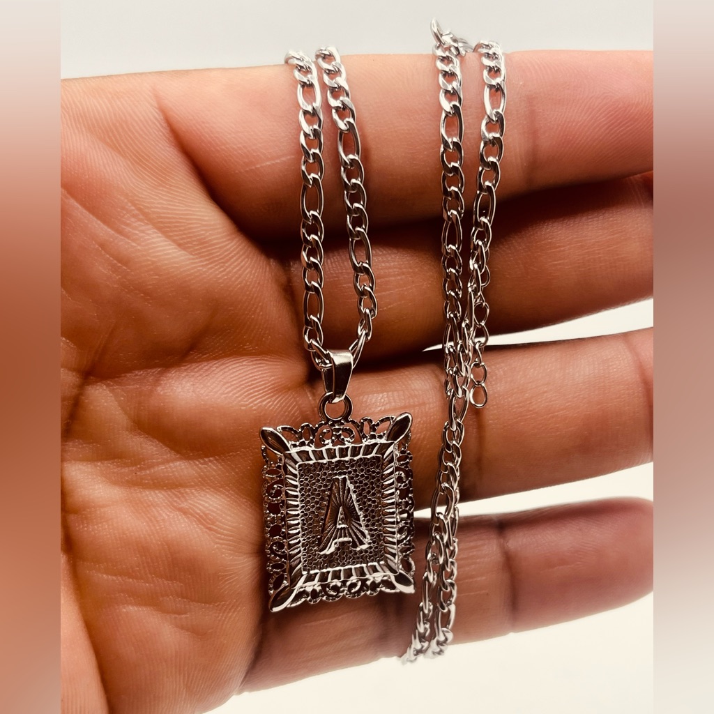 Silver Plated Necklace Unisex Leather A Design
